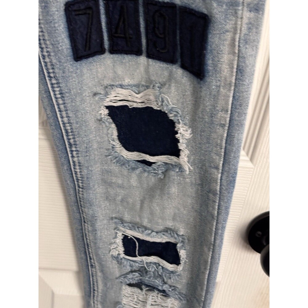 Young &‎ Reckless 33 Distressed Patch Jeans LA Streetwear Ankle Zip Y2K - Picture 5 of 9